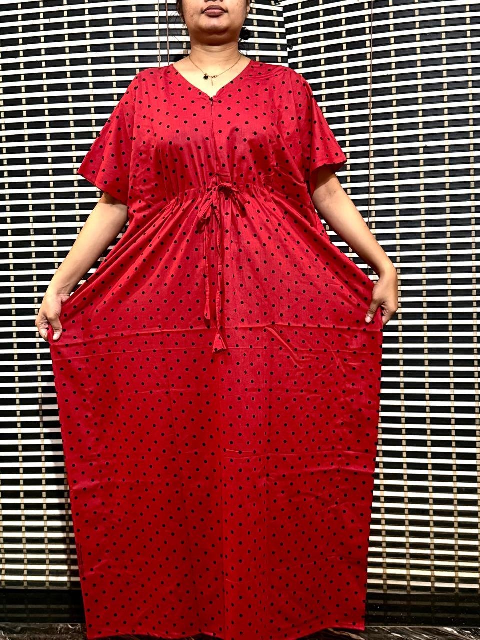 2026/08/93536-2.jpg Red Kaftan with black dots - Image 1