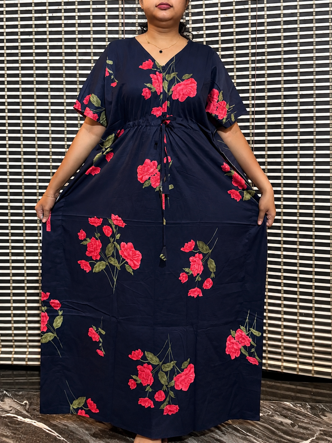2026/09/103397.png Navy blue flower Kaftan - Image 1