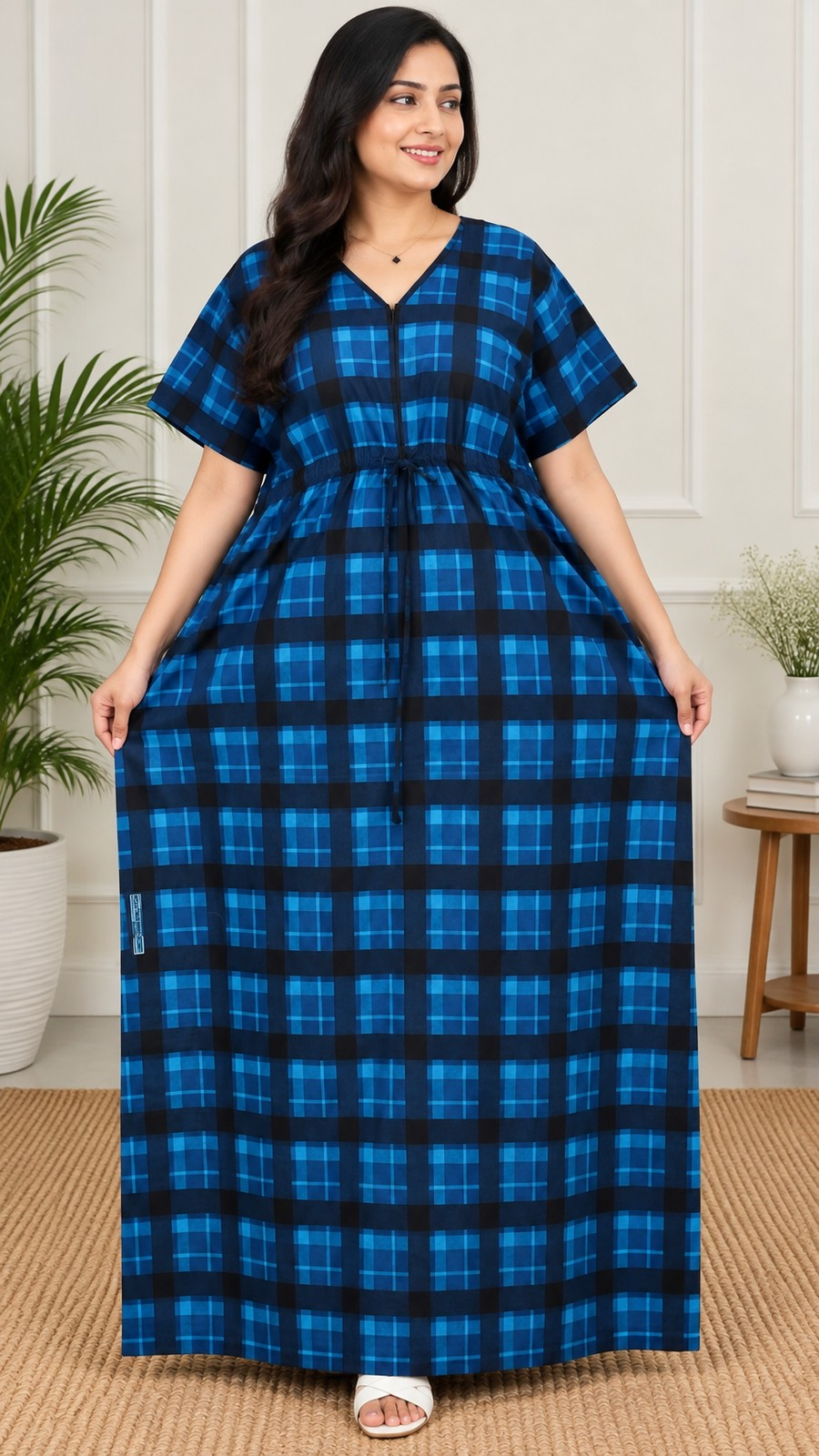 2026/09/110172.png Blue check Kaftan - Image 1