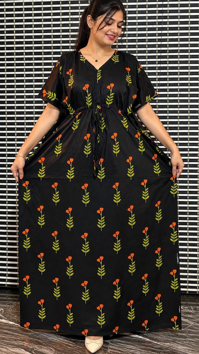 2026/09/113716.jpg Black blossom Orange Kaftan - Image 1